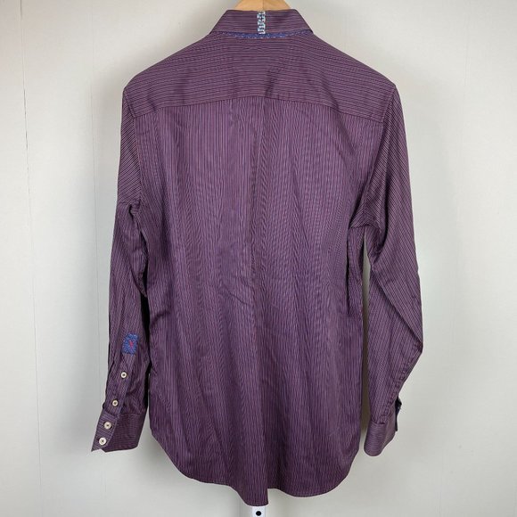Robert Graham X CollectionBlue Purple Stripe Shirt Tailored Fit Mens Medium - Picture 5 of 7